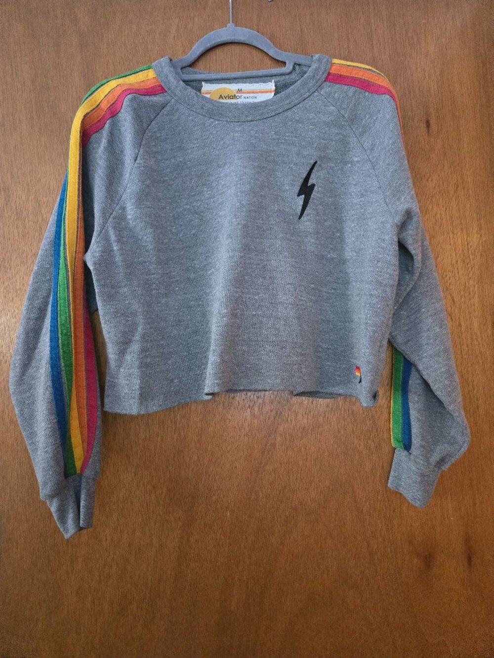 Aviator Nation Cropped Stripe Bolt Sweatshirt Medium
